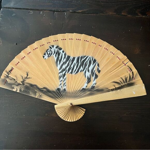 Zebra Print Decorative Fan - Picture 1 of 9